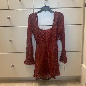 open lace back dress FOR LOVE & LEMONS Rose Mini Dress in Red